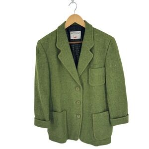 Mondi Vintage Moss Green Wool Tweed Blazer Jacket Three Button Patch Pockets XXL